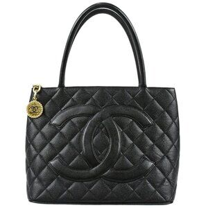 Chanel Black Calfskin Medallion Tote Handbag